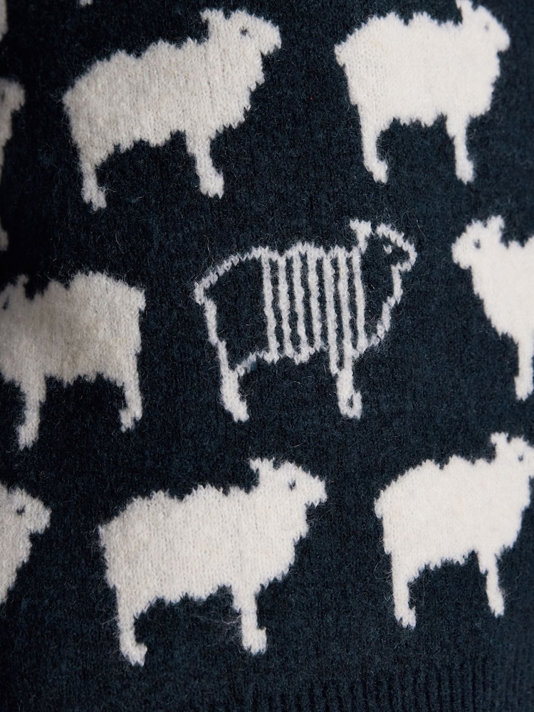 Buy Joules Intarsia Knitted Navy Tres Sheep Jumper with Crew Neck