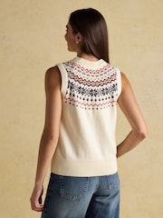 Joules Alba Cream Fairisle Cotton Rich Vest - Image 2 of 8