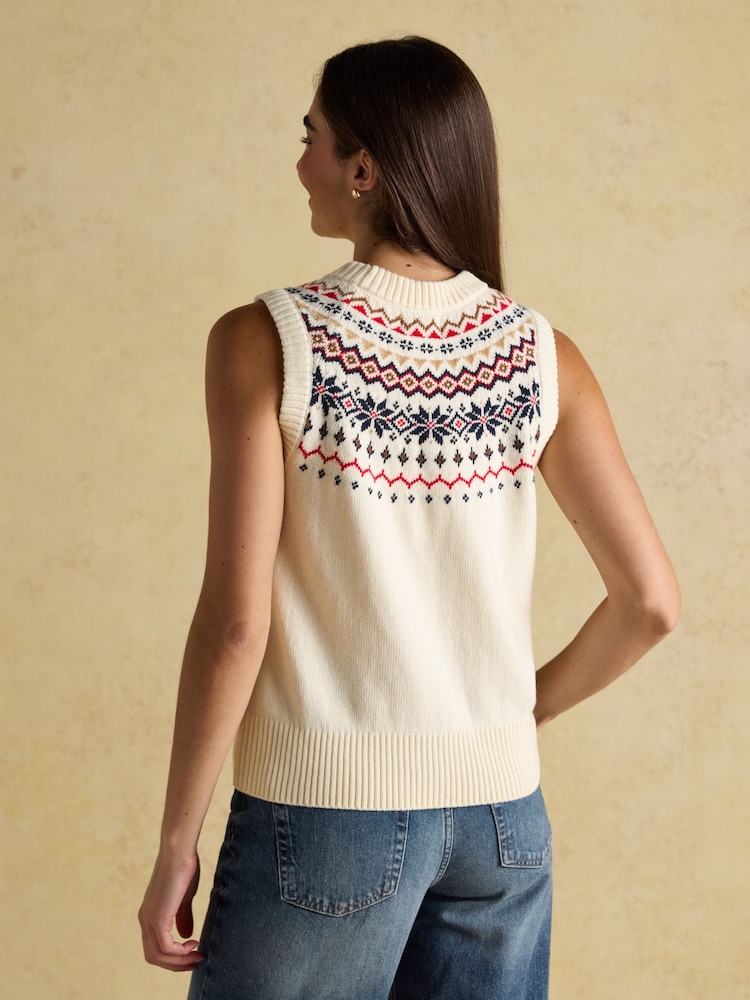 Joules Alba Cream Fairisle Cotton Rich Vest - Image 2 of 8 Joules Alba Cream Fairisle Cotton Rich Vest - Image 2 of 8