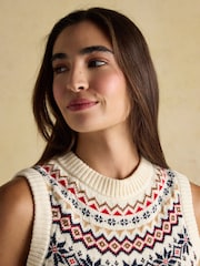 Joules Alba Cream Fairisle Cotton Rich Vest - Image 3 of 8
