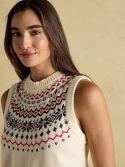 Joules Alba Cream Fairisle Cotton Rich Vest - Image 5 of 8