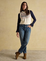 Joules Alba Cream Fairisle Cotton Rich Vest - Image 7 of 8