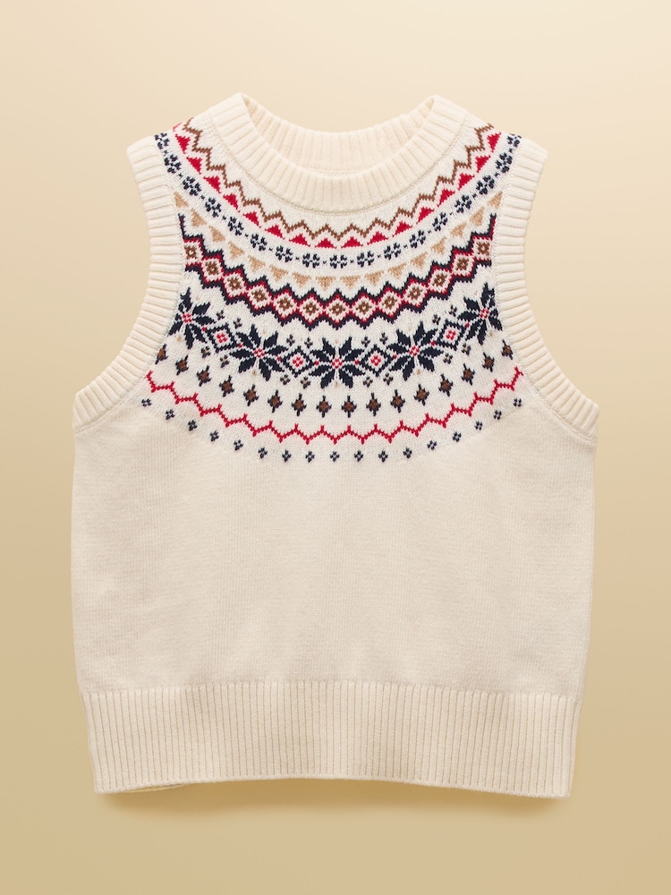 Joules Alba Cream Fairisle Cotton Rich Vest - Image 8 of 8 Joules Alba Cream Fairisle Cotton Rich Vest - Image 8 of 8