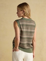 Joules Islay Green V Neck Fairisle Cotton Rich Vest - Image 2 of 8
