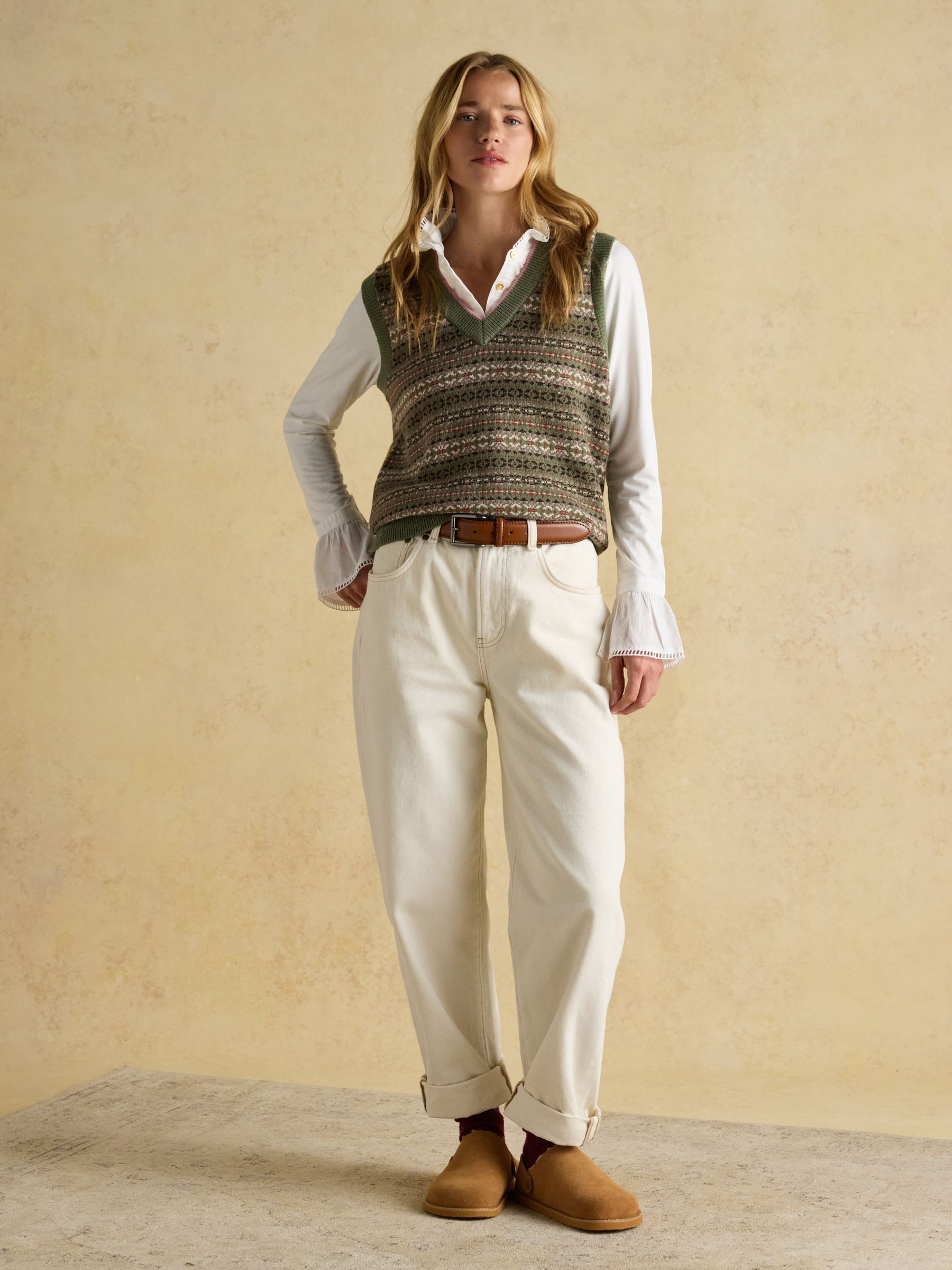 Buy Joules Islay Green V Neck Fair Isle Cotton Rich Knitted Vest