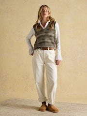 Joules Islay Green V Neck Fairisle Cotton Rich Vest - Image 3 of 8