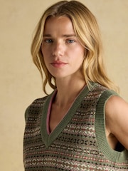 Joules Islay Green V Neck Fairisle Cotton Rich Vest - Image 4 of 8