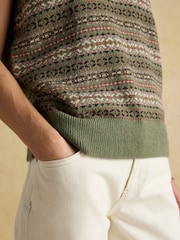 Joules Islay Green V Neck Fairisle Cotton Rich Vest - Image 5 of 8