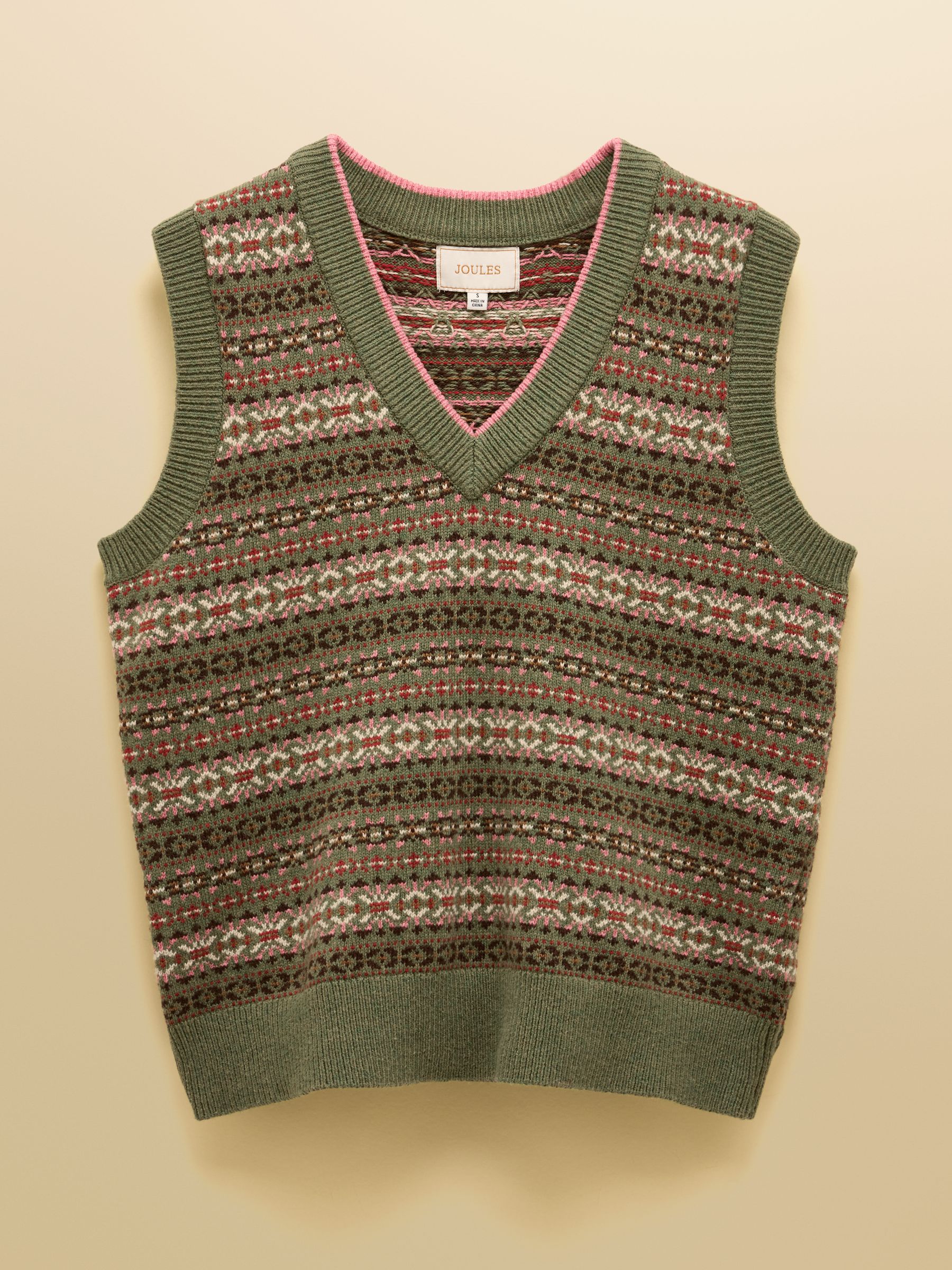 Buy Joules Islay Green V Neck Fair Isle Cotton Rich Knitted Vest