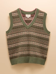 Joules Islay Green V Neck Fairisle Cotton Rich Vest - Image 8 of 8