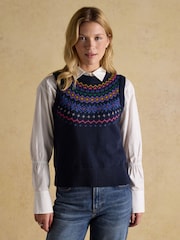 Joules Alba Navy Fairisle Cotton Rich Vest - Image 1 of 7