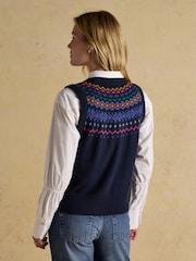 Joules Alba Navy Fairisle Cotton Rich Vest - Image 2 of 7