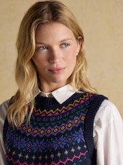 Joules Alba Navy Fairisle Cotton Rich Vest - Image 3 of 7