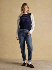 Joules Alba Navy Fairisle Cotton Rich Vest - Image 4 of 7