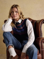 Joules Alba Navy Fairisle Cotton Rich Vest - Image 6 of 7