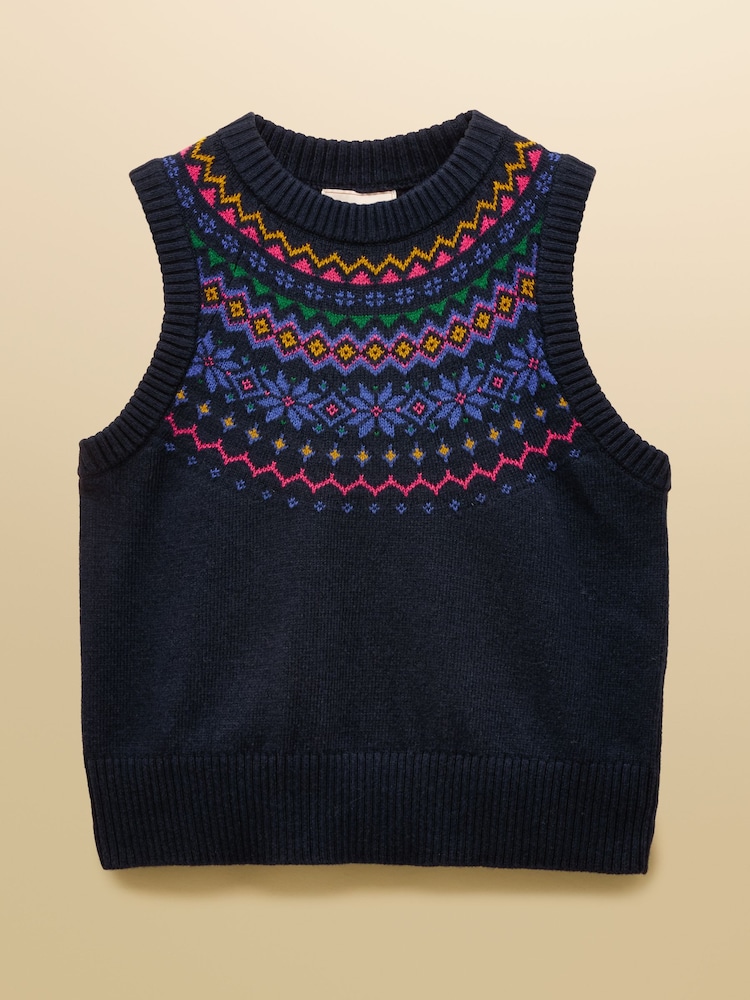 Joules Alba Navy Fairisle Cotton Rich Vest - Image 7 of 7 Joules Alba Navy Fairisle Cotton Rich Vest - Image 7 of 7