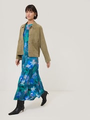 Jigsaw Green Floral Print Mist Jersey Dress - Image 3 of 6