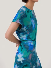 Jigsaw Green Floral Print Mist Jersey Dress - Image 4 of 6