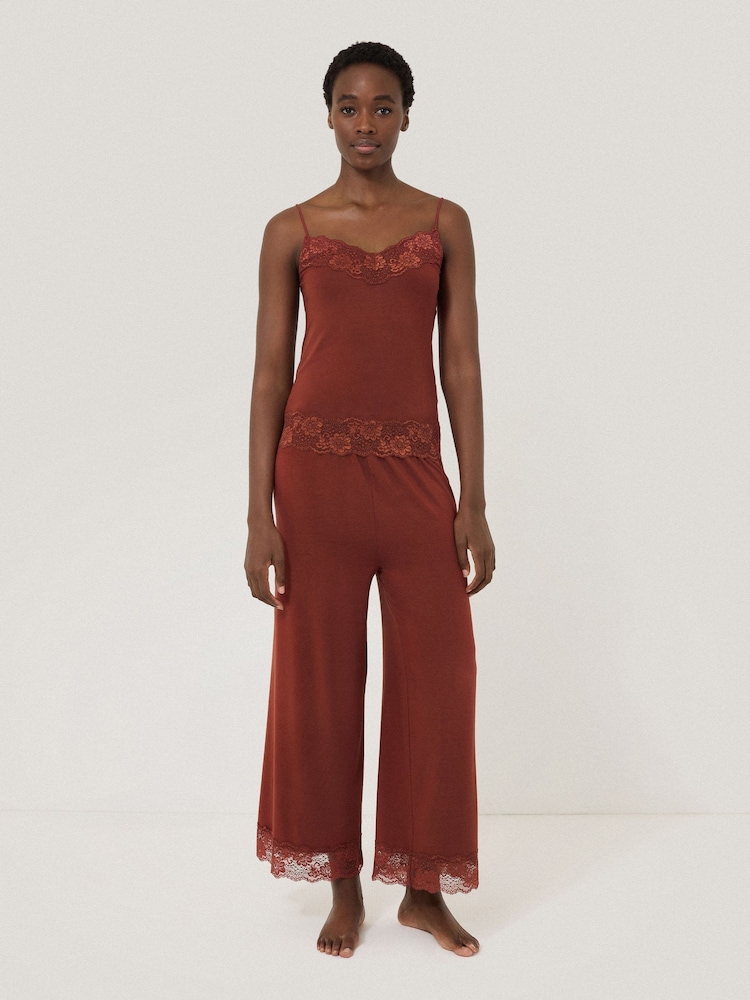 Jigsaw Red Modal Lace Trousers - Image 2 of 5 Jigsaw Red Modal Lace Trousers - Image 2 of 5