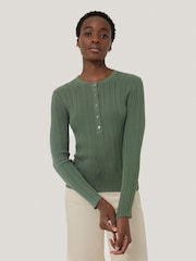 Jigsaw Green Rib Pointelle Henley Jumper - Image 1 of 6