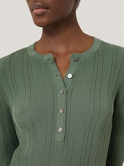 Jigsaw Green Rib Pointelle Henley Jumper - Image 2 of 6