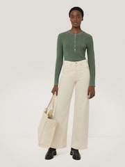 Jigsaw Green Rib Pointelle Henley Jumper - Image 3 of 6