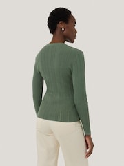 Jigsaw Green Rib Pointelle Henley Jumper - Image 4 of 6