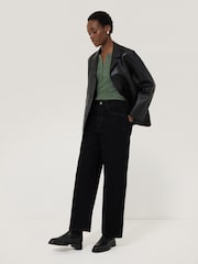 Jigsaw Green Rib Pointelle Henley Jumper - Image 5 of 6