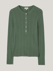 Jigsaw Green Rib Pointelle Henley Jumper - Image 6 of 6
