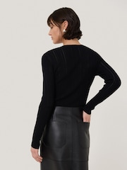 Jigsaw Black Rib Pointelle Henley Jumper - Image 2 of 4