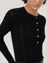 Jigsaw Black Rib Pointelle Henley Jumper - Image 4 of 4