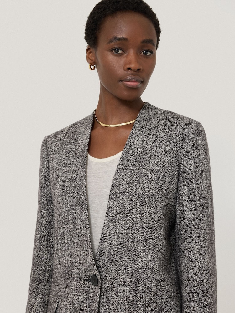 Jigsaw Grey Collarless Boucle Jacket - Image 2 of 7