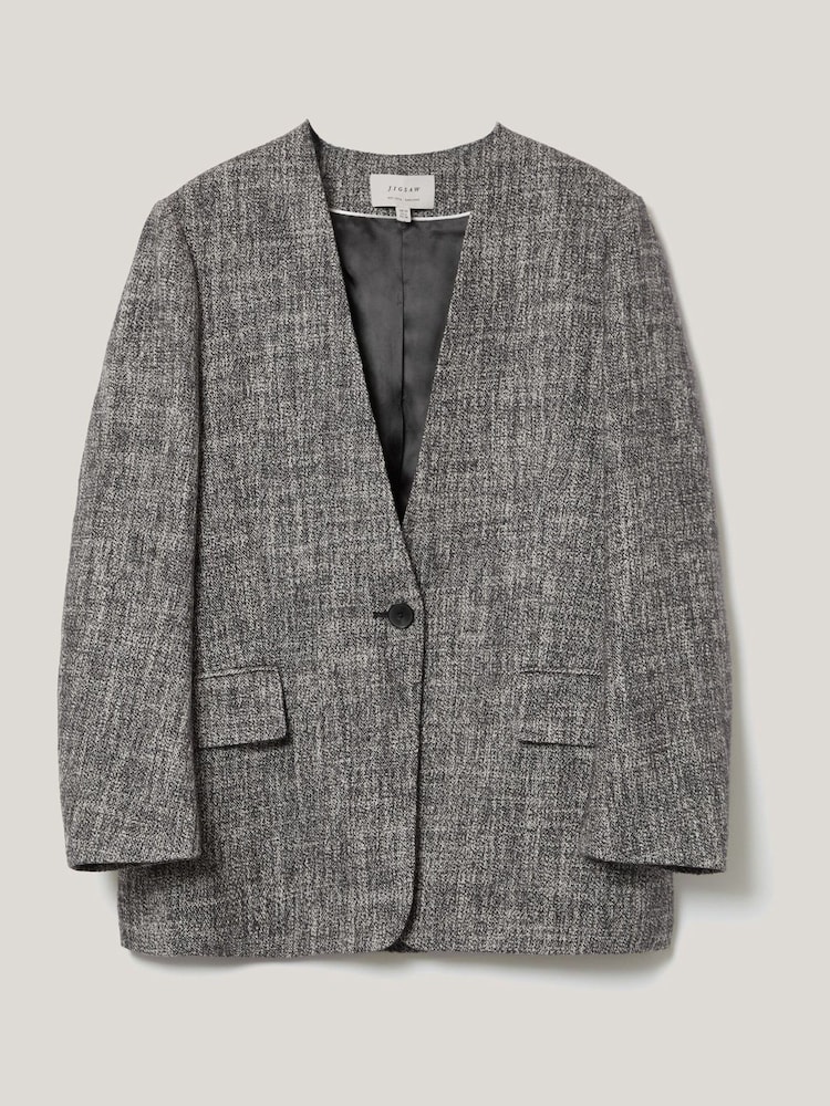 Jigsaw Grey Collarless Boucle Jacket - Image 7 of 7
