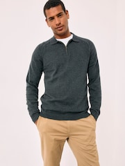 Cinza carvão - Blusa polo de malha com gola zíper FatFace - Imagem 1 de 5