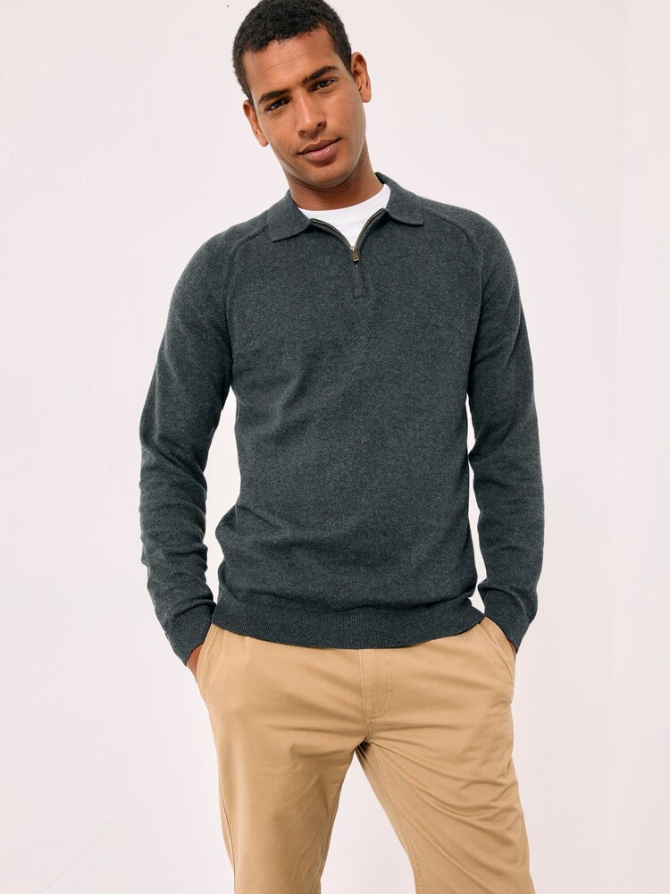 Cinza carvão - Blusa polo de malha com gola zíper FatFace - Imagem 1 de 5