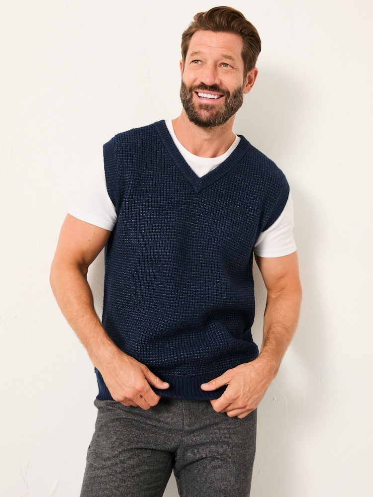 FatFace Calder Navy V-Neck Knitted Tank - Image 2 of 6 FatFace Calder Navy V-Neck Knitted Tank - Image 2 of 6