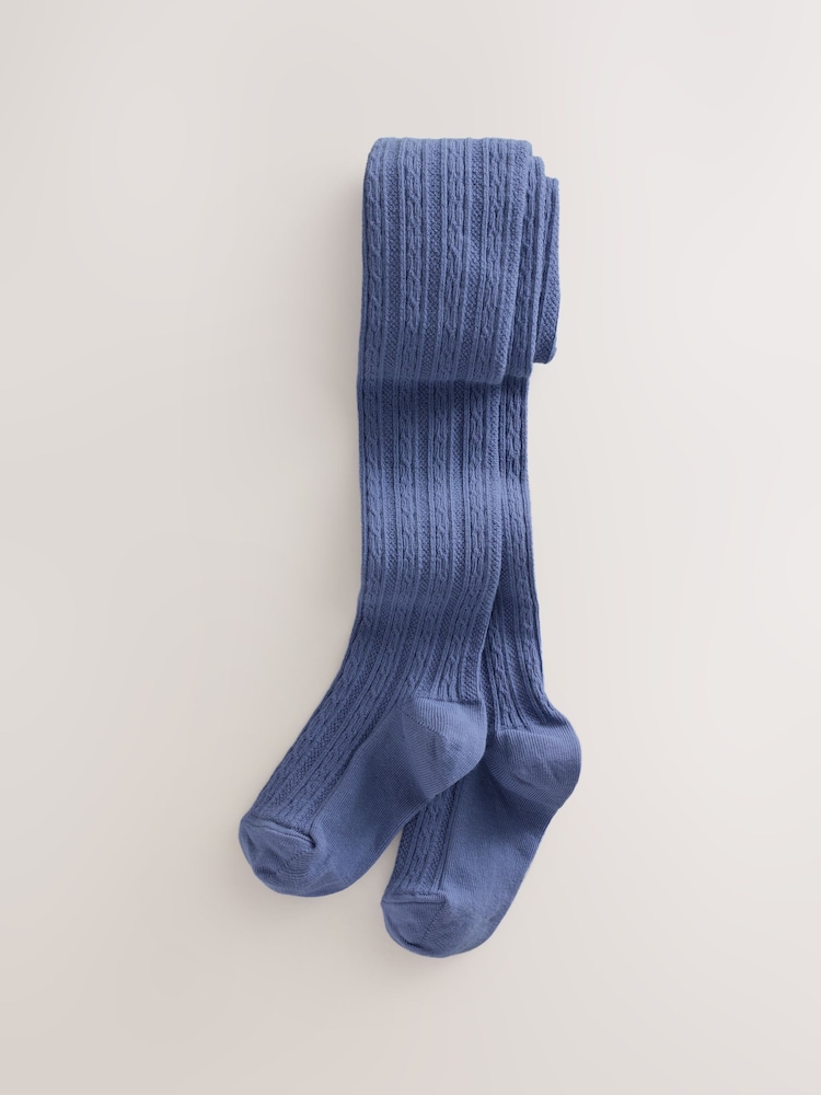 Blue Regular Length Cotton Rich Cable Tights - Image 1 of 3 Blue Regular Length Cotton Rich Cable Tights - Image 1 of 3