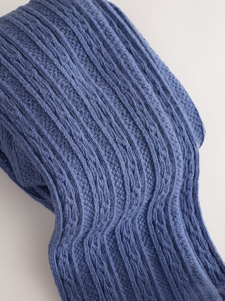 Blue Regular Length Cotton Rich Cable Tights - Image 3 of 3 Blue Regular Length Cotton Rich Cable Tights - Image 3 of 3