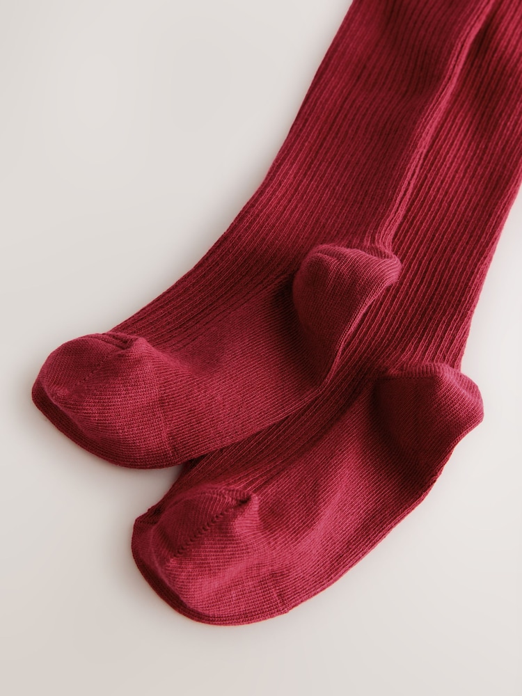 Red Cotton Rich Rib Tights - Image 2 of 3 Red Cotton Rich Rib Tights - Image 2 of 3