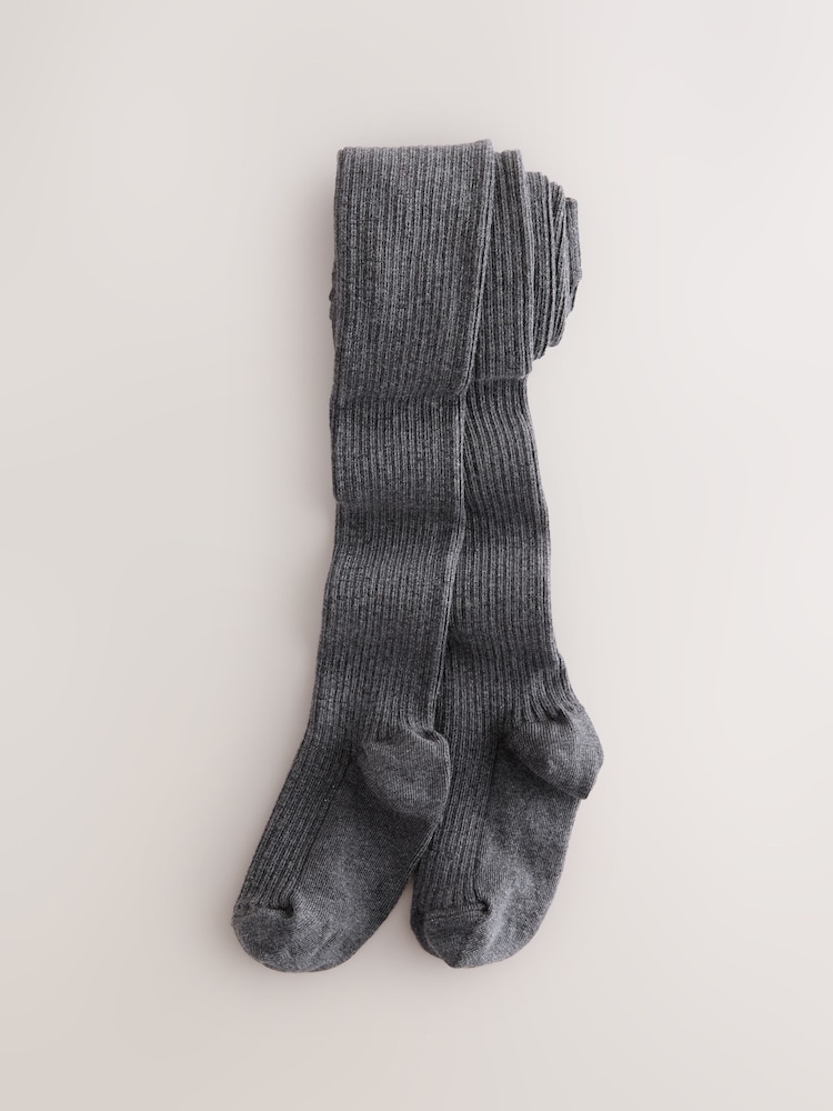 Mid Grey Cotton Rich Rib Tights - Image 1 of 3 Mid Grey Cotton Rich Rib Tights - Image 1 of 3