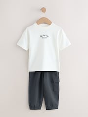 White/Black Short Sleeve T-Shirt and Utility Joggers Set (3mths-7yrs) - Image 1 of 5