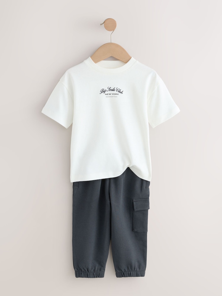 White/Black Short Sleeve T-Shirt and Utility Joggers Set (3mths-7yrs) - Image 2 of 5 White/Black Short Sleeve T-Shirt and Utility Joggers Set (3mths-7yrs) - Image 2 of 5