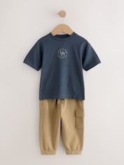 Navy/Tan Short Sleeve T-Shirt and Utility Joggers Set (3mths-7yrs) - Image 1 of 5