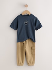 Navy/Tan Short Sleeve T-Shirt and Utility Joggers Set (3mths-7yrs) - Image 2 of 5