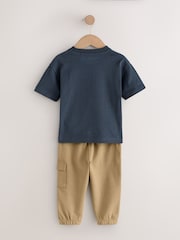 Navy/Tan Short Sleeve T-Shirt and Utility Joggers Set (3mths-7yrs) - Image 3 of 5