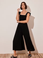 Mint Velvet Black Wide Leg Jersey Jumpsuit - Image 1 of 8
