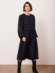 Mint Velvet Black Broderie 100% Cotton Midi Skirt - Image 4 of 8
