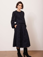 Mint Velvet Black Broderie 100% Cotton Midi Skirt - Image 6 of 8