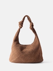 Mint Velvet Brown Tan Woven Suede Knot Detail Bag - Image 1 of 4