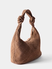 Mint Velvet Brown Tan Woven Suede Knot Detail Bag - Image 2 of 4